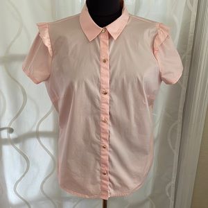 Liz Claiborne Short Sleeve Button Down Blouse, Size Large